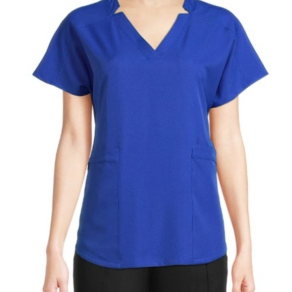 ClimateRight by Cuddl Duds Modern V-Neck Anti-Bacterial Blue Scrub Top S… - Picture 1 of 6